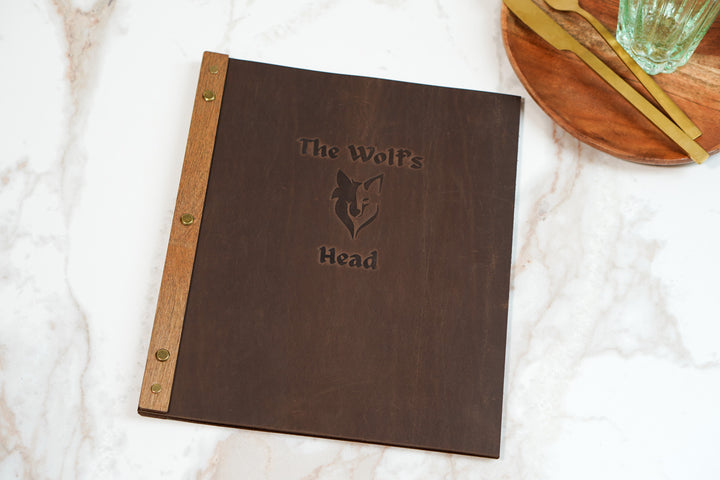 Embossed Leather Restaurant Menu: Vintage Wood Menu Folder
