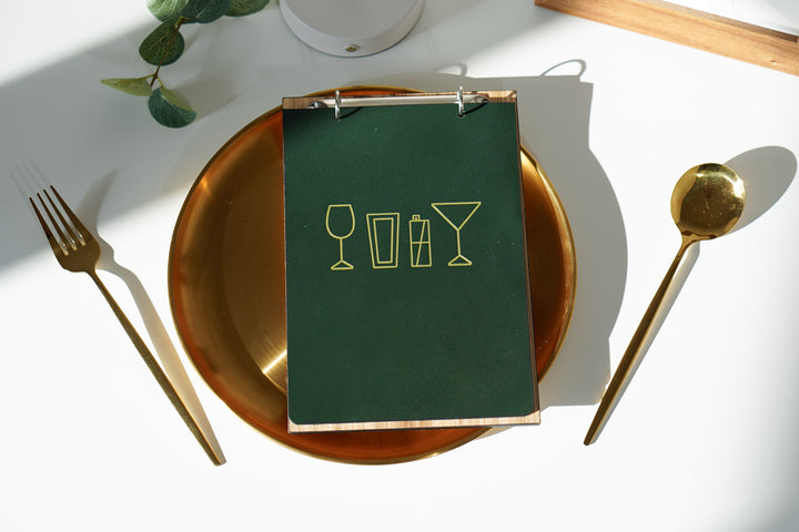 Elegant menu board with ring binding and Leather cover
