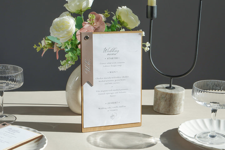 Personalized Wooden Menu Board with Leather Clip: Restaurant Decor