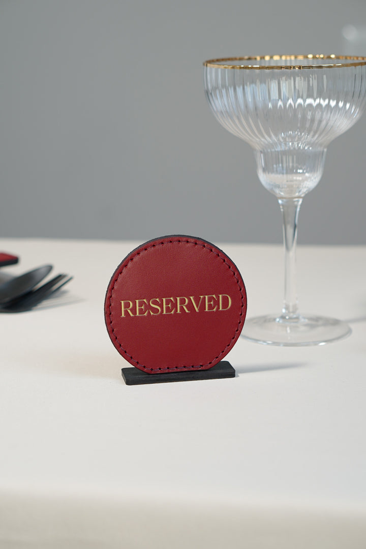 Leather Reserved Table Sign: Restaurant Wedding Decor