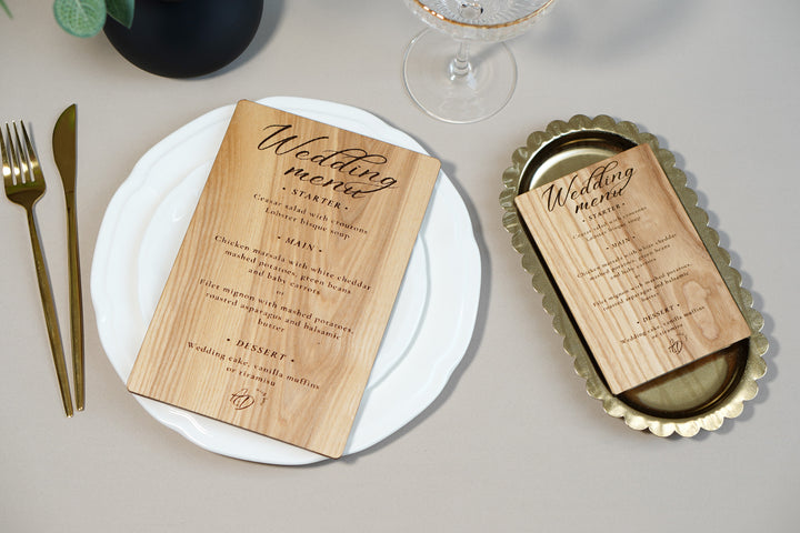 Personalized Wood Wedding Menu: Rustic Engraved Menu