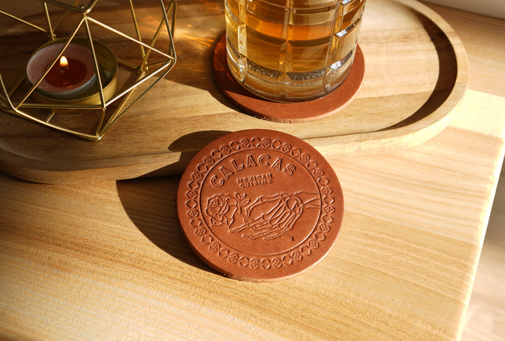 Debossed Leather Coaster Set: Custom Drink Coasters