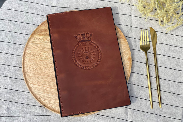 Vintage Brown Leather Menu Cover: Restaurant Menu Folder