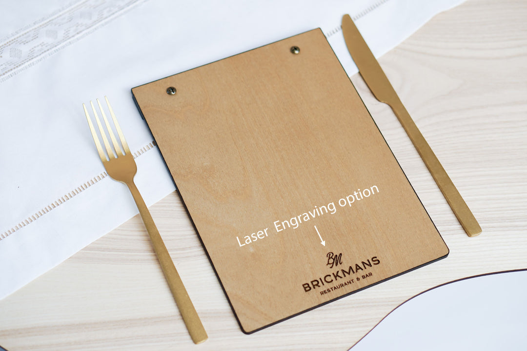 Wood Menu Clipboard: Restaurant Menu Holder, Personalized Logo