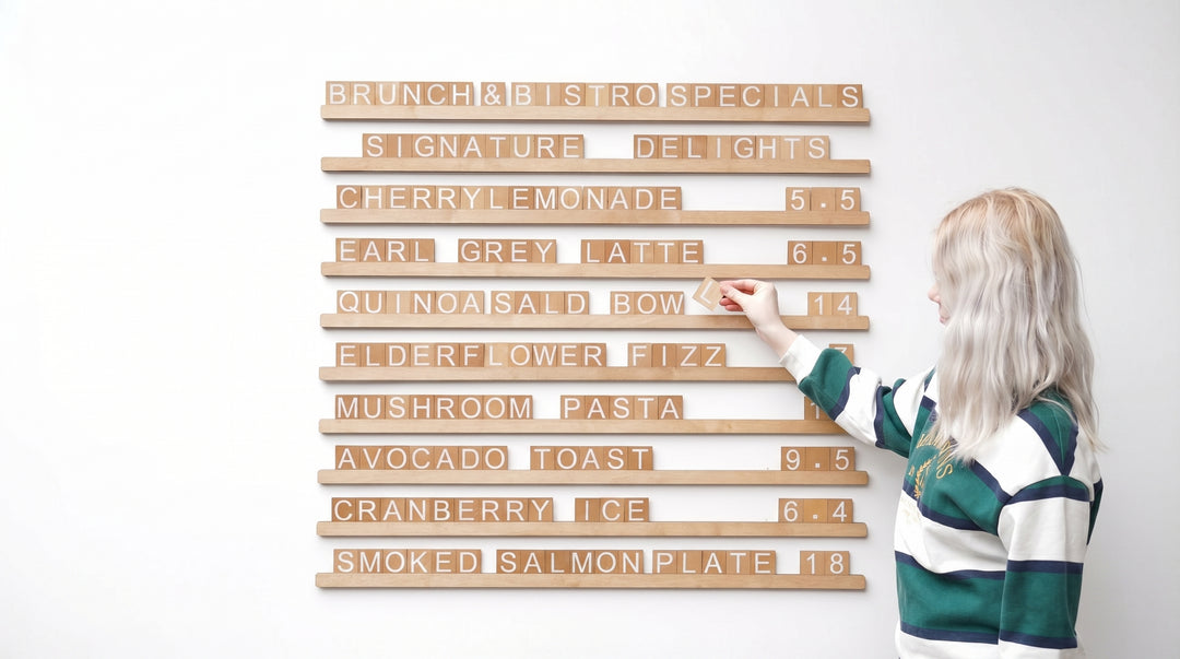 Wooden Wall Menu Board, Scandi Style Cafe Price List, Restaurant Menu Display