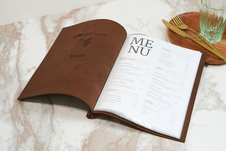 Embossed Leather Restaurant Menu: Vintage Wood Menu Folder