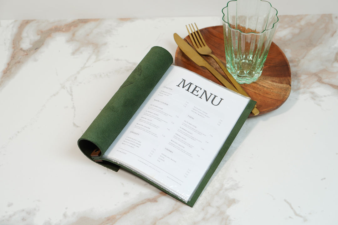 Embossed Leather & Wood Restaurant Menu: Vintage Menu Folder
