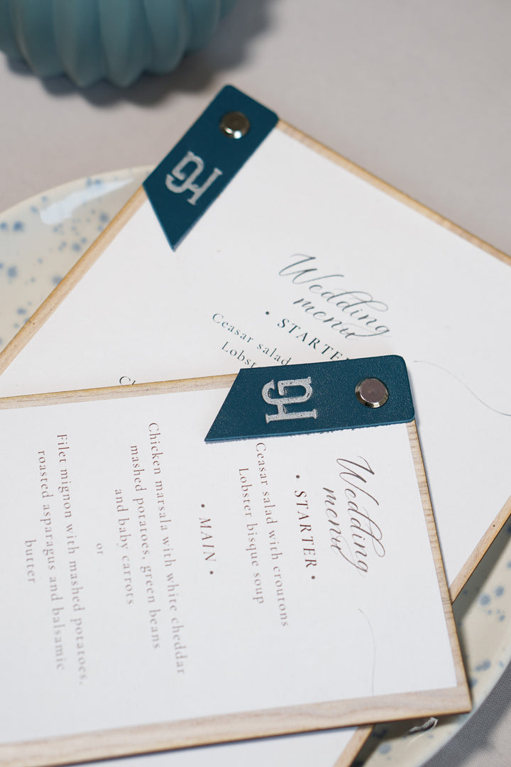Custom Wooden Menu Board with Leather Clip