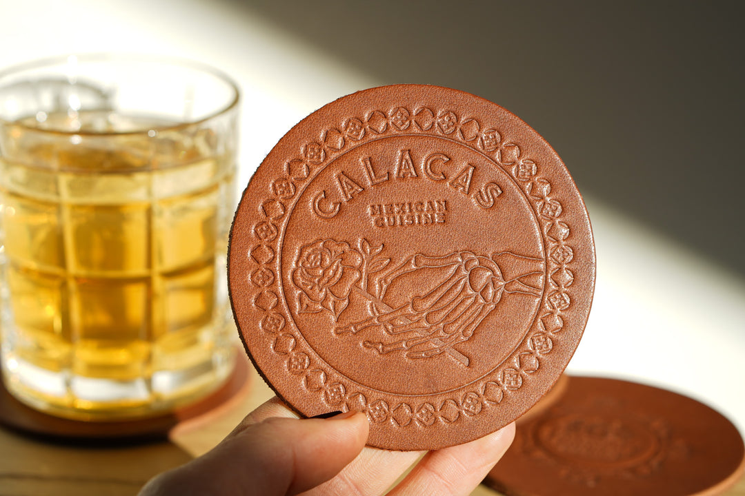 Debossed Leather Coaster Set: Custom Drink Coasters