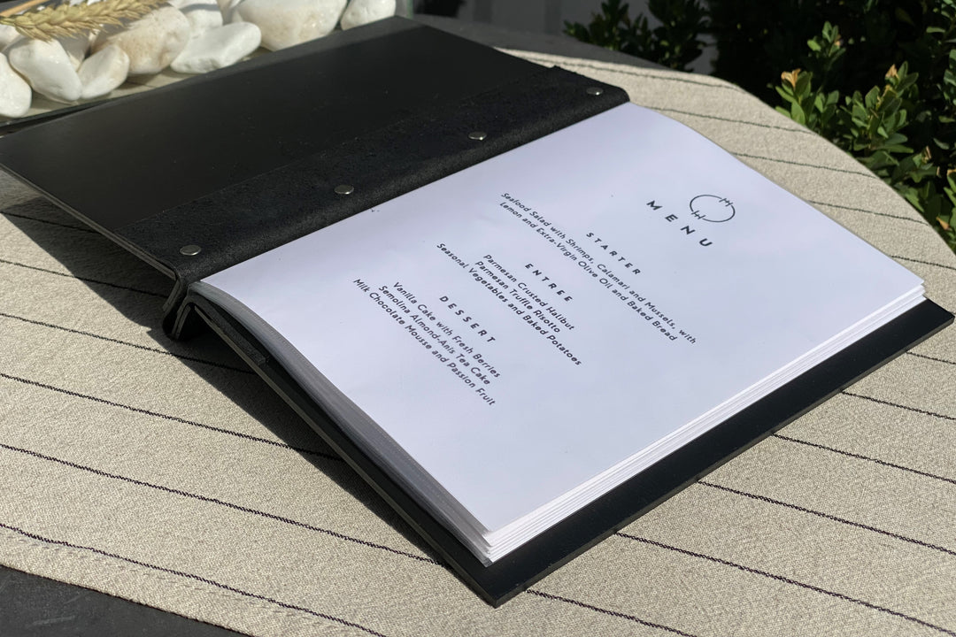 A5 Wooden Menu Folder: Leather Restaurant Menu Book with Inserts