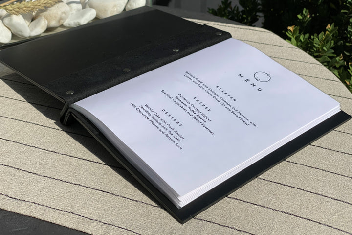 A5 Wooden Menu Folder: Leather Restaurant Menu Book with Inserts