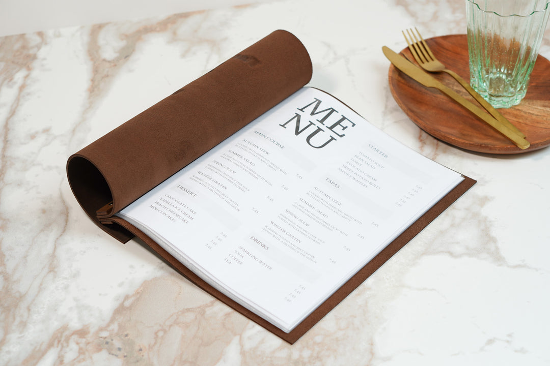 Embossed Leather Restaurant Menu: Vintage Wood Menu Folder