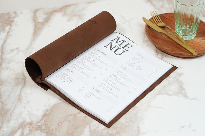 Embossed Leather Restaurant Menu: Vintage Wood Menu Folder