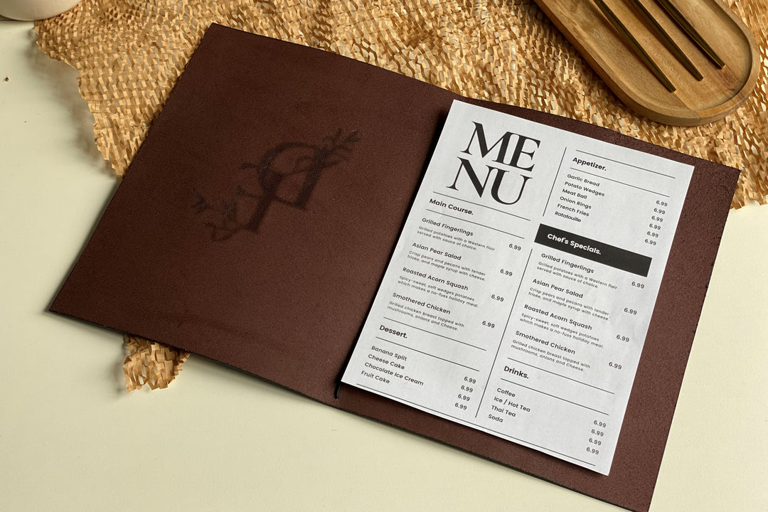 Custom Menu Covers – Leather Restaurant Folders with Logo