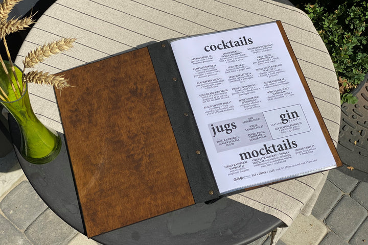 Plywood Menu Folder with Leather Strap: Restaurant Menu Book