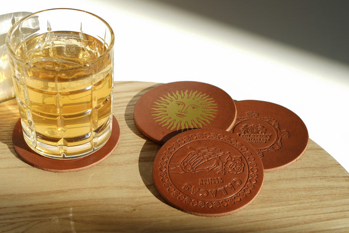 Debossed Leather Coaster Set: Custom Drink Coasters