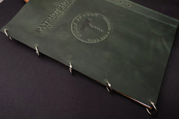 Personalized Leather Restaurant Menu Cover, Wood & Metal Ring Binder