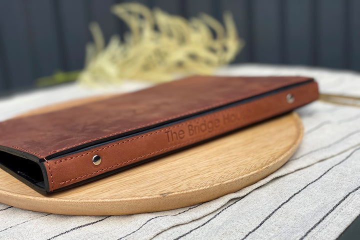 Vintage Brown Leather Menu Cover: Restaurant Menu Folder