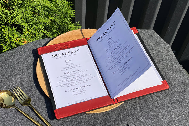 Vintage Red Leather Menu Cover: Restaurant Menu Folder