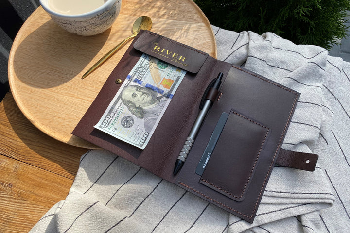 Chocolate Leather Bill Holder: Restaurant Check Presenter