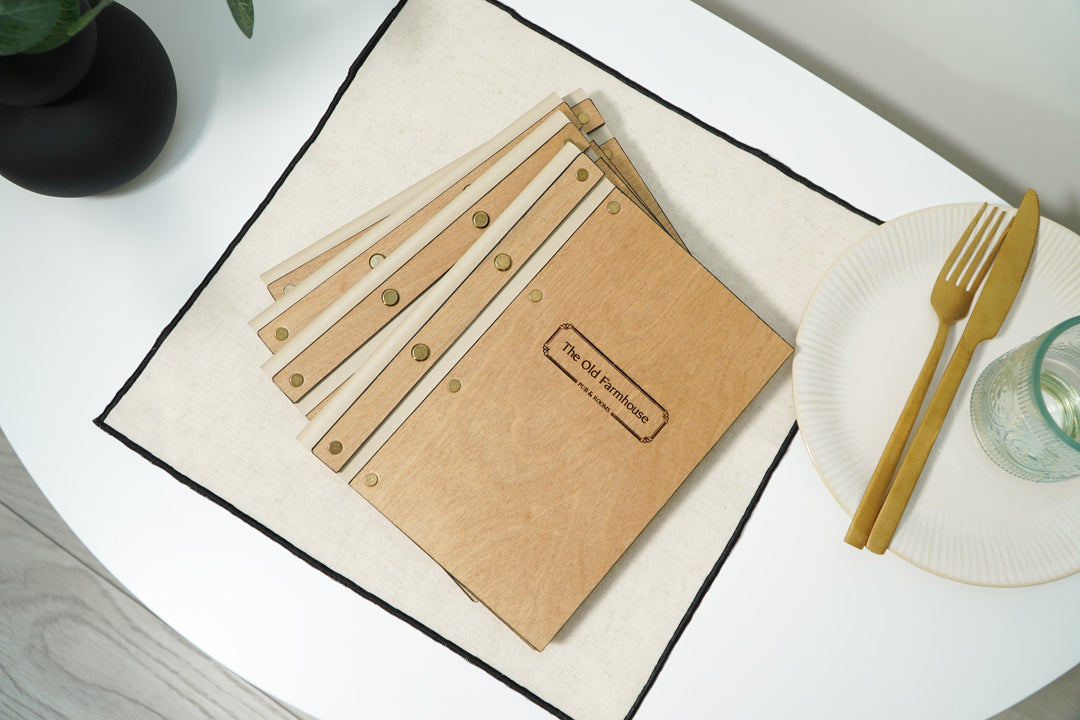 Engraved Logo Leather Restaurant Menu: Custom Wooden Menu Cover