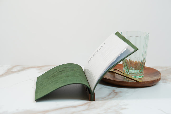 Embossed Leather & Wood Restaurant Menu: Vintage Menu Folder