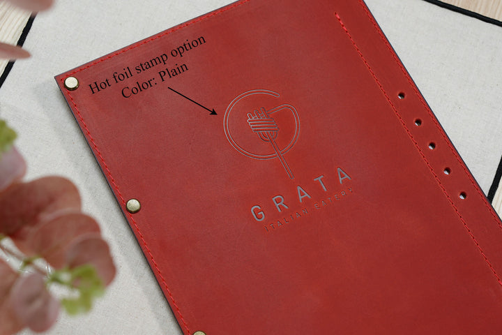 Leather & Wood Menu Cover: Embossed Logo Vintage Menu Board