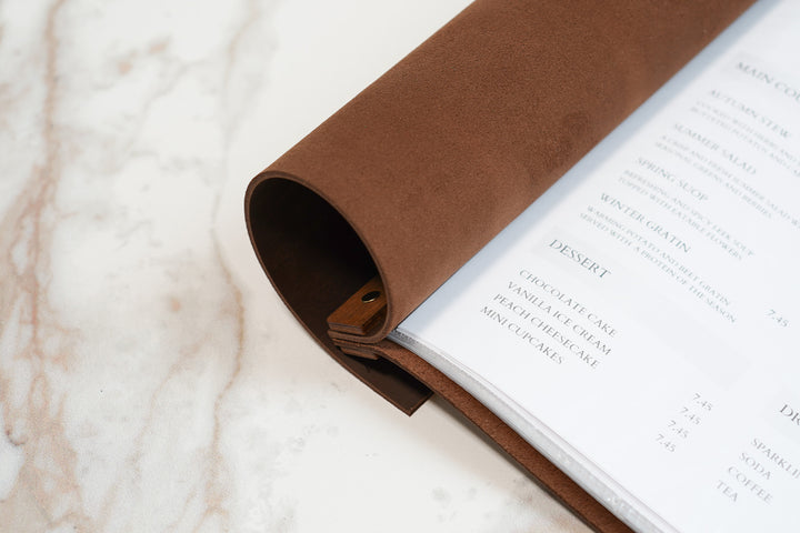 Embossed Leather Restaurant Menu: Vintage Wood Menu Folder