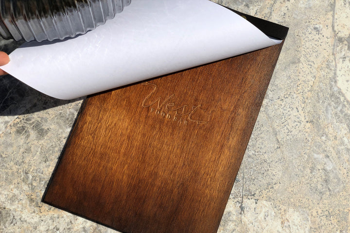 Wooden Menu Folder: Leather Menu Cover, Restaurant Guest Book