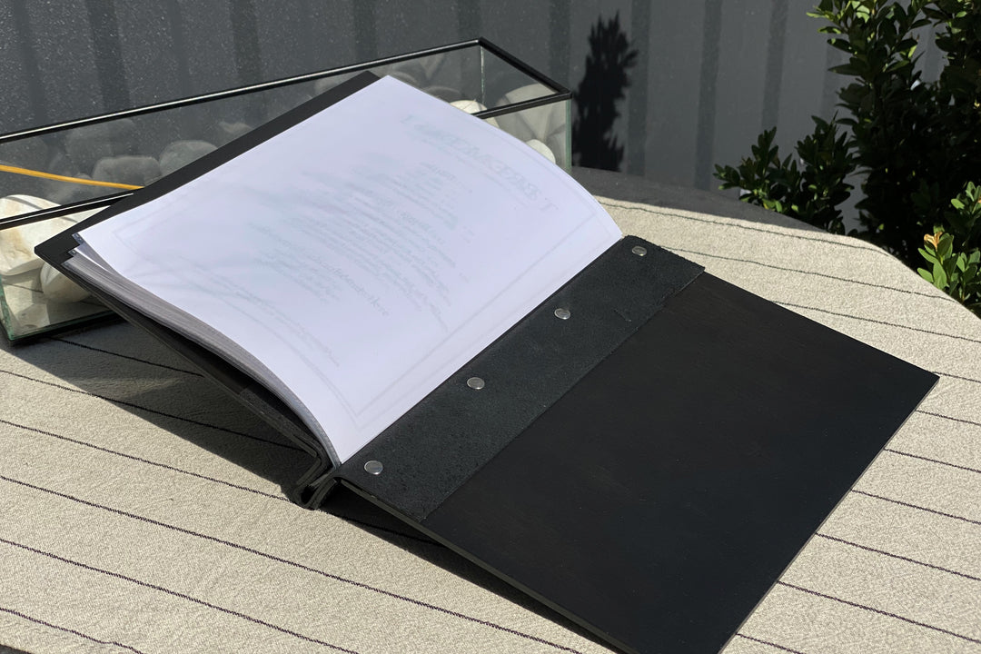 A5 Wooden Menu Folder: Leather Restaurant Menu Book with Inserts