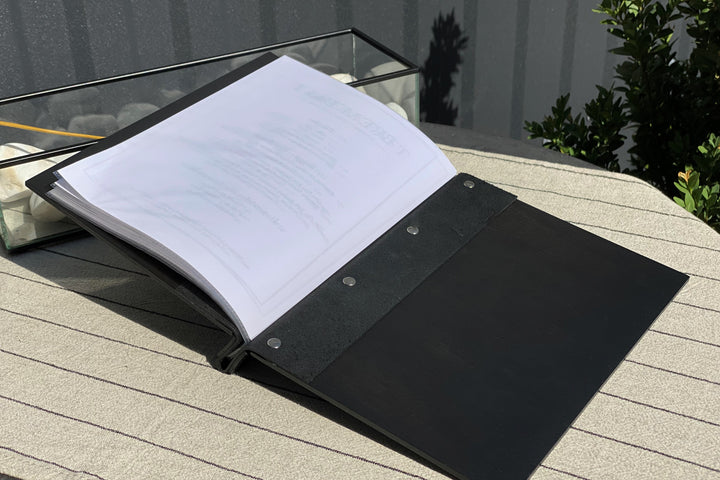 A5 Wooden Menu Folder: Leather Restaurant Menu Book with Inserts