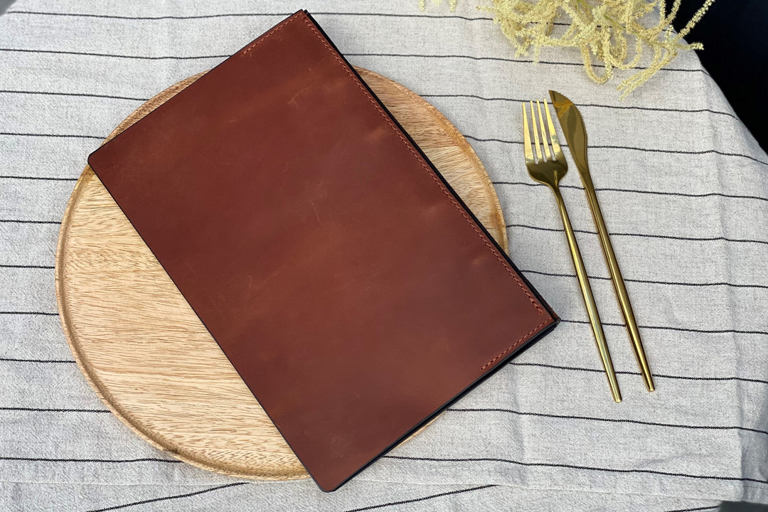 Vintage Brown Leather Menu Cover: Restaurant Menu Folder