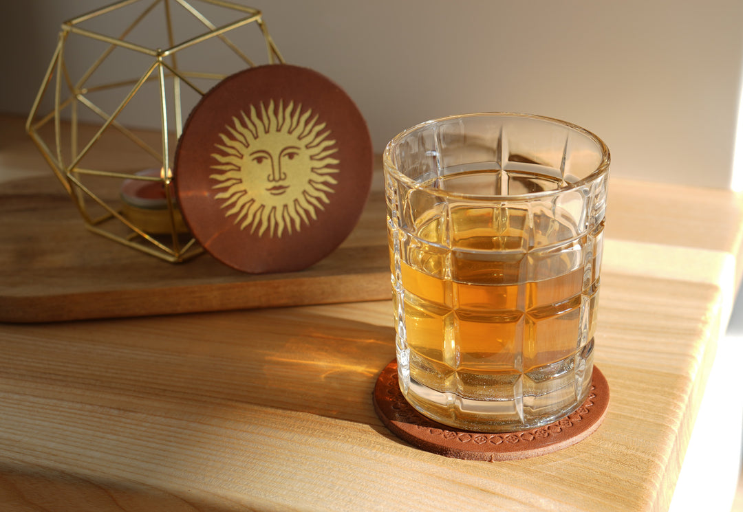 Debossed Leather Coaster Set: Custom Drink Coasters