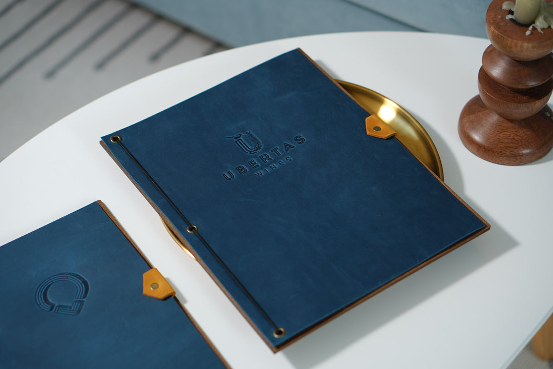Embossed Logo Leather Menu Holder: Restaurant Menu Folder