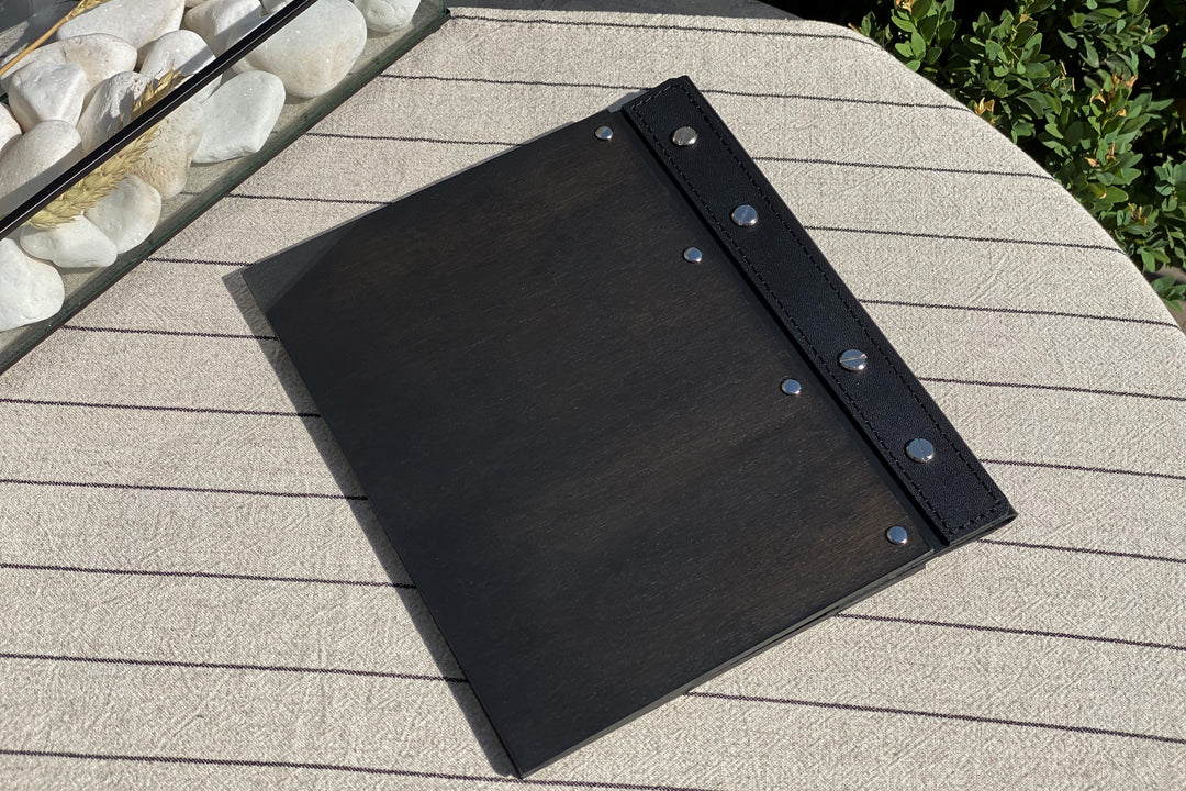 A5 Wooden Menu Folder: Leather Restaurant Menu Book with Inserts
