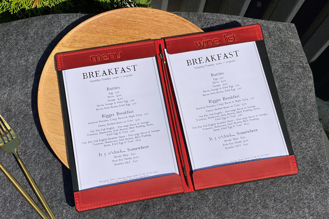Vintage Red Leather Menu Cover: Restaurant Menu Folder