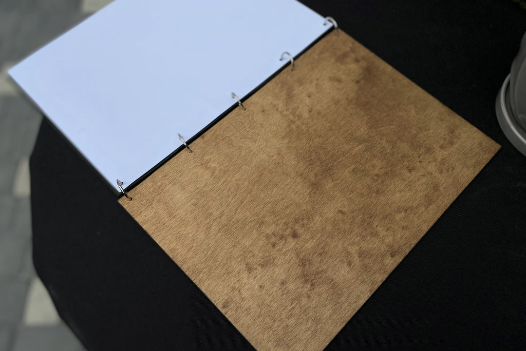 Personalized Leather Restaurant Menu Cover, Wood & Metal Ring Binder