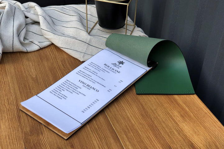 Cowhide Leather Menu Folder: Restaurant Wine List, Custom Logo