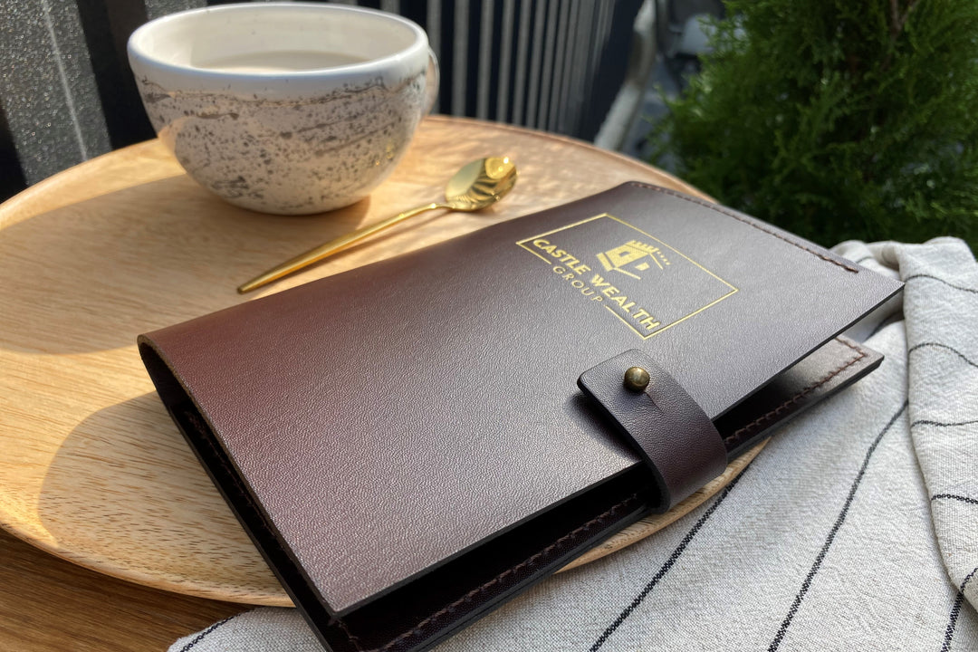 Chocolate Leather Bill Holder: Restaurant Check Presenter