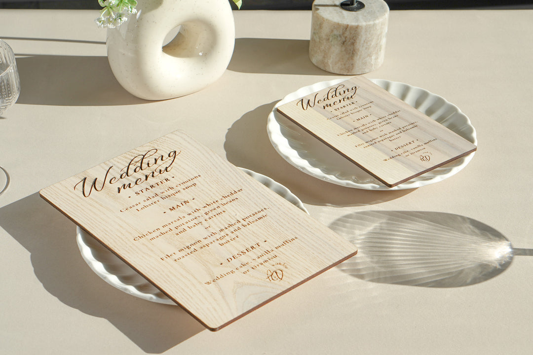 Personalized Wood Wedding Menu: Rustic Engraved Menu
