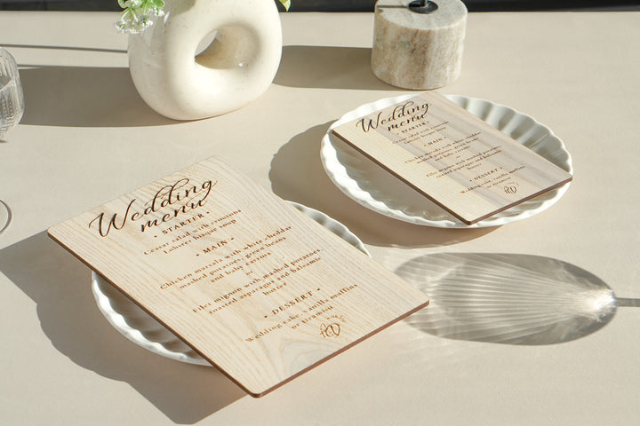 Personalized Wood Wedding Menu: Rustic Engraved Menu
