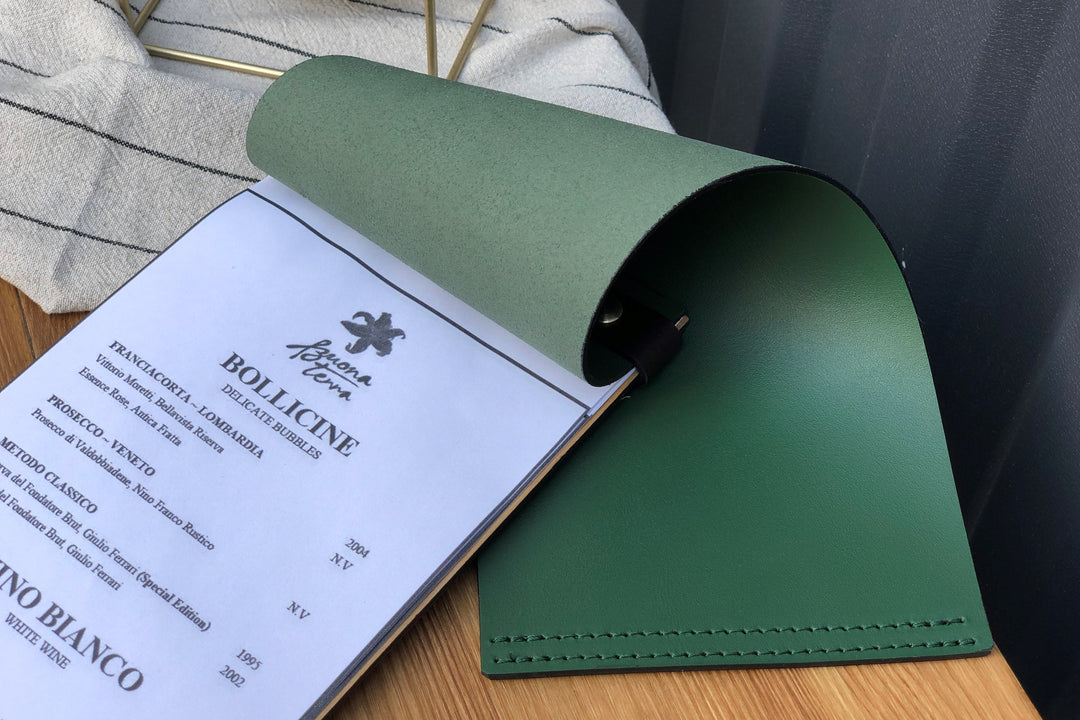 Cowhide Leather Menu Folder: Restaurant Wine List, Custom Logo