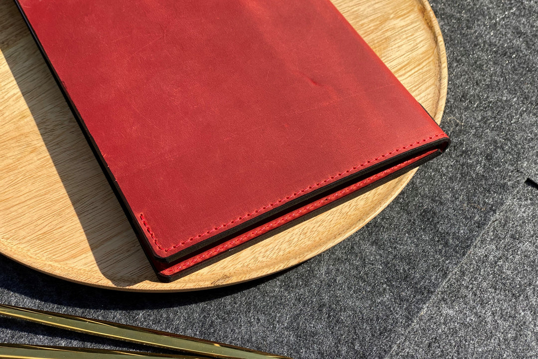Vintage Red Leather Menu Cover: Restaurant Menu Folder