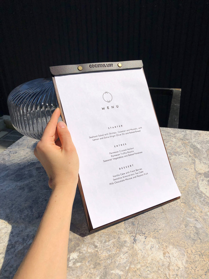 Wooden Menu Folder: Leather Menu Cover, Restaurant Guest Book