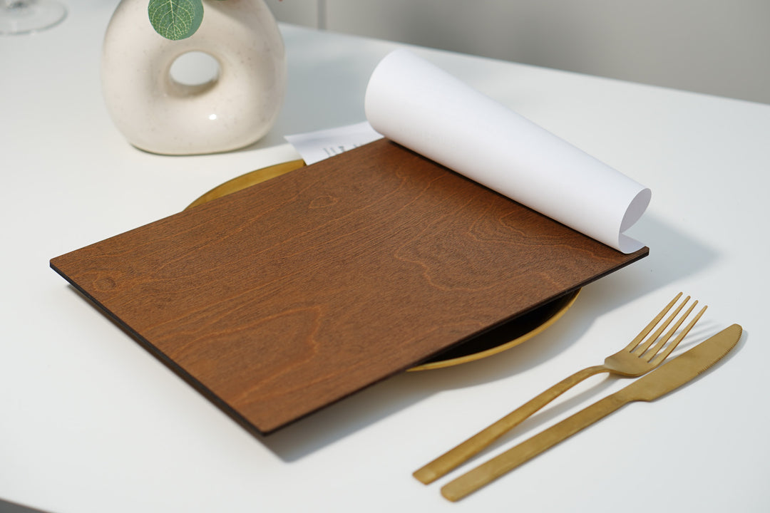 Personalized Wooden Menu Board with Leather Clip: Restaurant Cafe Menu Cover