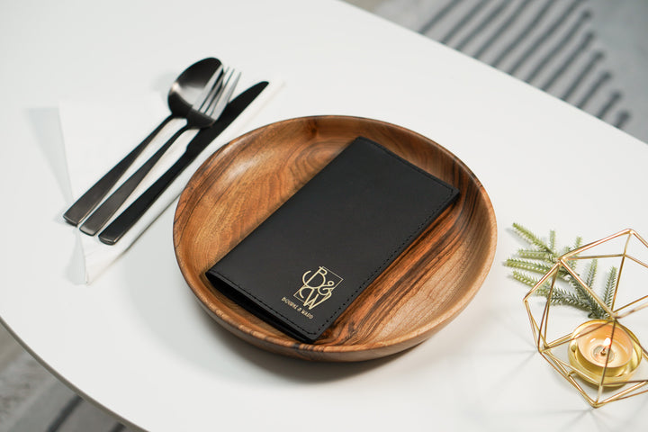 Black Leather Check Presenter: Restaurant Bill Holder with Custom Embossing