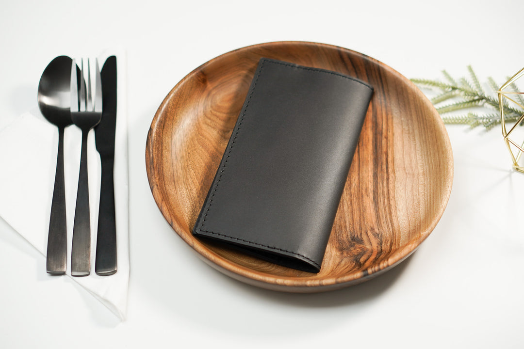 Black Leather Check Presenter: Restaurant Bill Holder with Custom Embossing