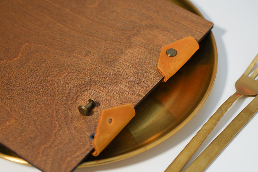 Personalized Wooden Menu Board with Leather Clip: Restaurant Cafe Menu Cover