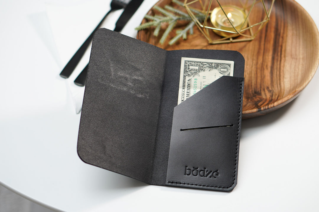 Black Leather Check Presenter: Restaurant Bill Holder with Custom Embossing