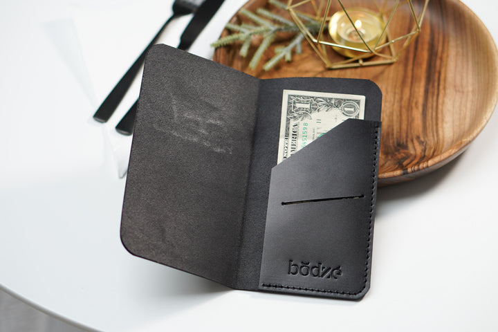 Black Leather Check Presenter: Restaurant Bill Holder with Custom Embossing